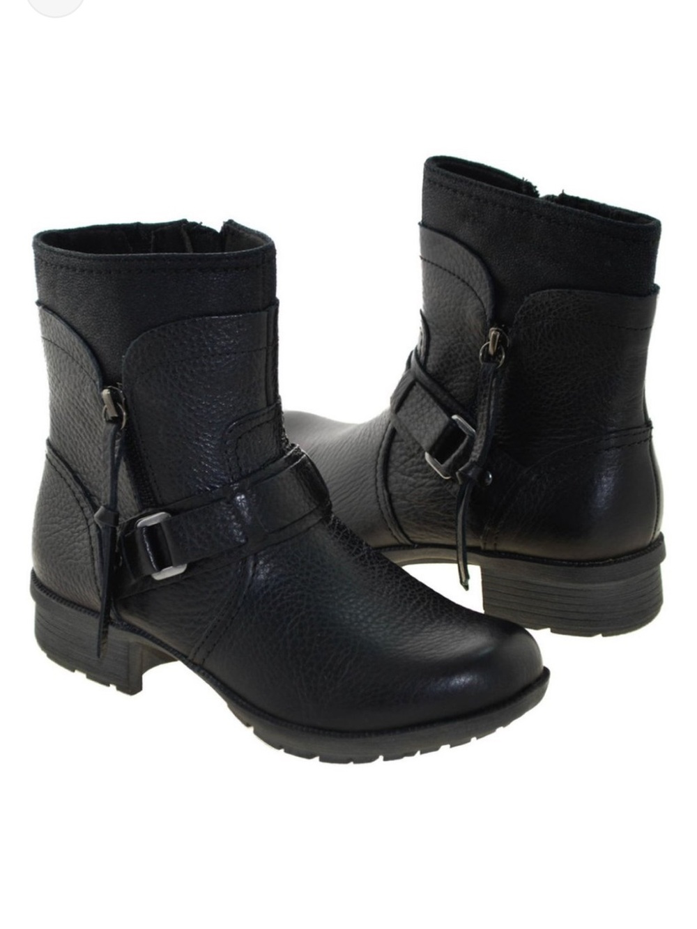 Clarks Riddle Avant Women's Moto Ankle Boots Black Leather Buckle Detail Sz 7